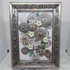 Silver Floral Mixed Media Jewerly Art
